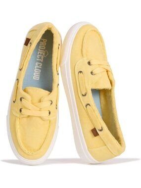 Women's Yellow Seasalt Closed Toe Pull-On Memory Foam Insole Flat Canvas Sneaker